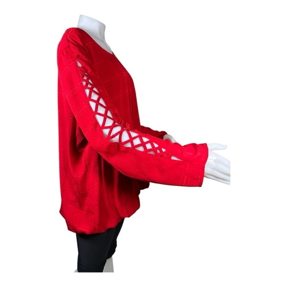 ALYX Women’s Red Long Sleeve Blouse with Stylish Criss-Cross Cutout Sleeves Sz3X - Picture 3 of 15